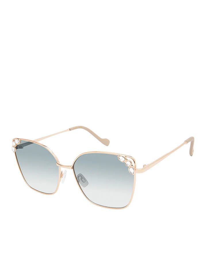 Jeweled Metal Cat-Eye Sunglasses in Gold & Nude | Jessica Simpson E Commerce