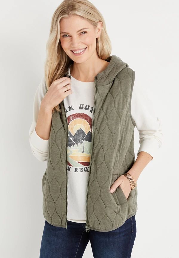 Green Quilted Hooded Vest | Maurices