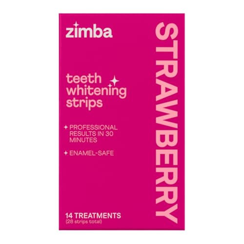 Zimba Strawberry Flavored Teeth Whitening Strips | Vegan, Enamel Safe Hydrogen Peroxide Teeth Whitener for Coffee, Wine, Tobacco, and Other Stains | 14 Day Treatment | Strawberry | Amazon (US)