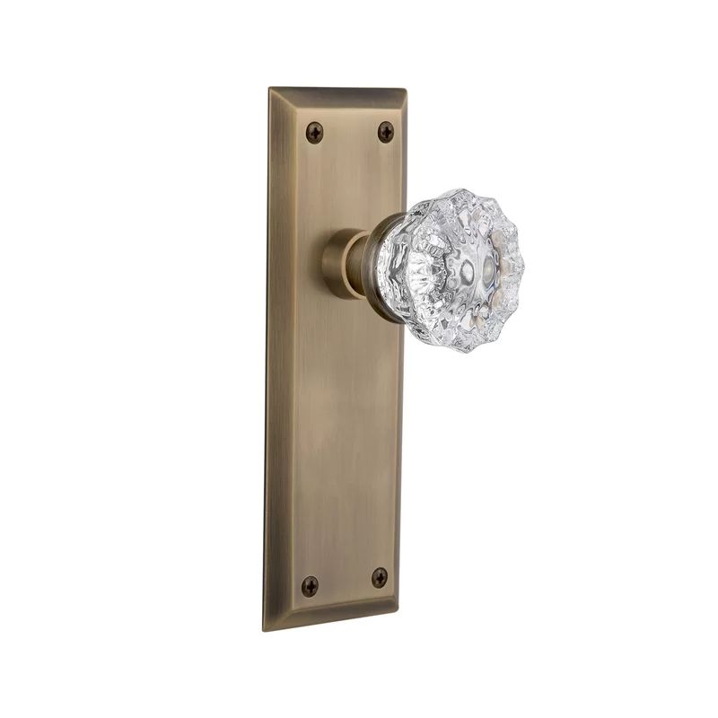 Clear Crystal Privacy Door Knob with New York Long Plate | Wayfair Professional
