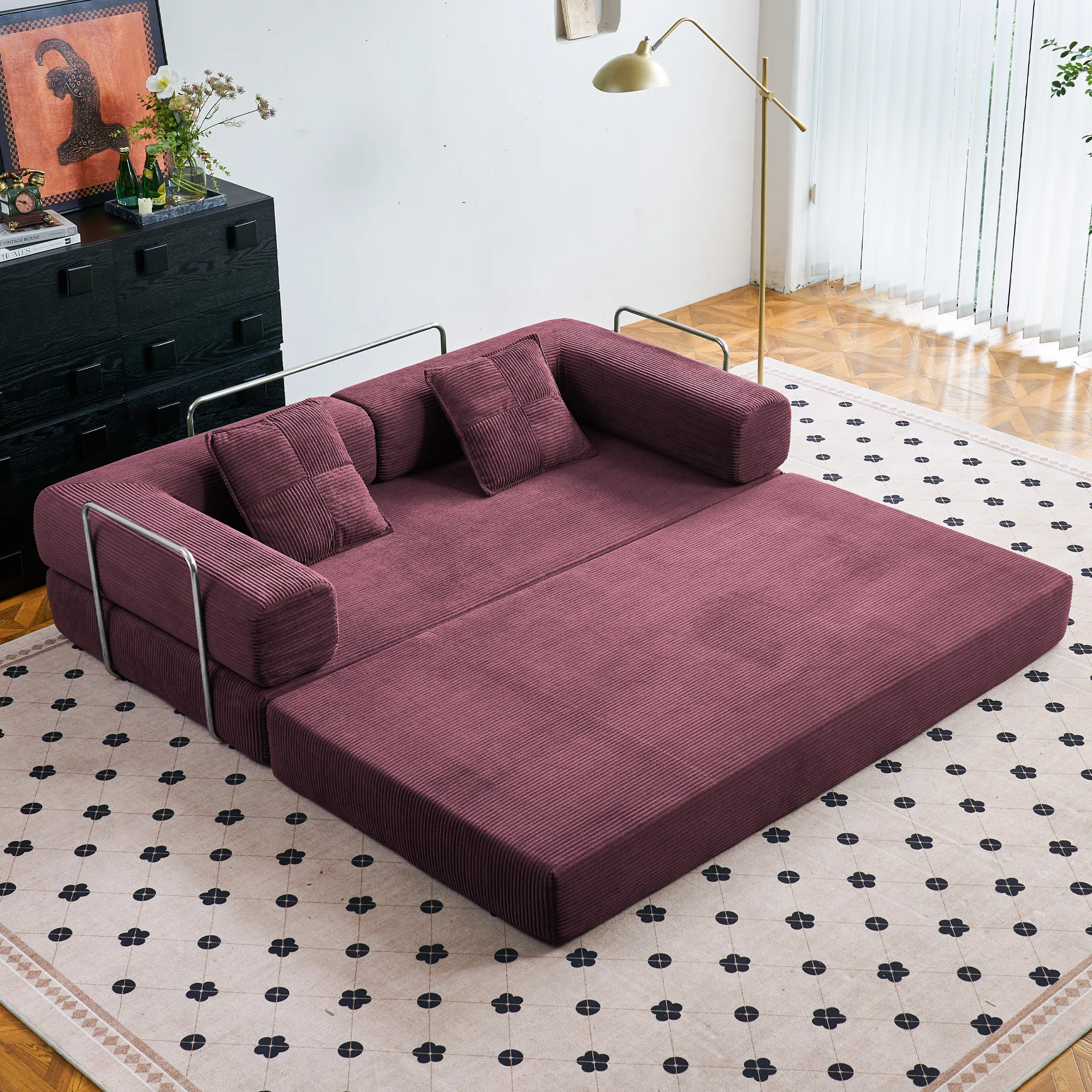 81.6" King Size Convertible Sleeper Sofa Bed With 2 Pillows, Corduroy Folding Mattress Couch Remo... | Wayfair North America