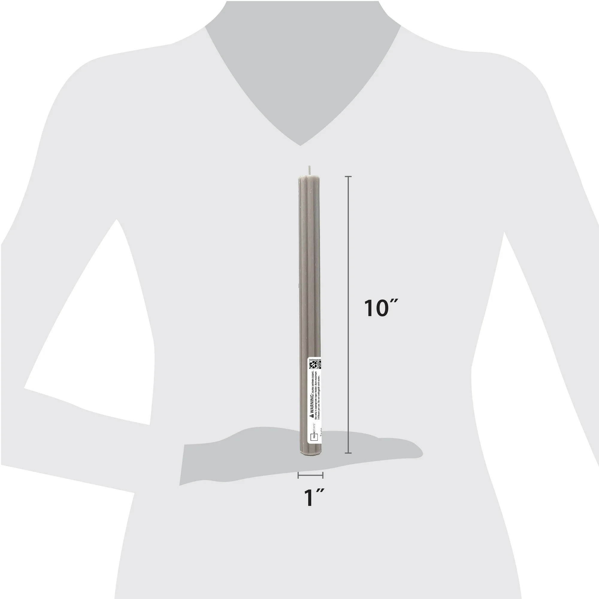 Mainstays Paraffin Wax 10" Ribbed Taper Candle, Unscented, Taupe | Walmart (US)