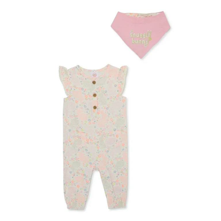 Wonder Nation Baby Girl Bunny Romper and Bandana Set, 2-Piece, Sizes 0-24 Months | Walmart (US)