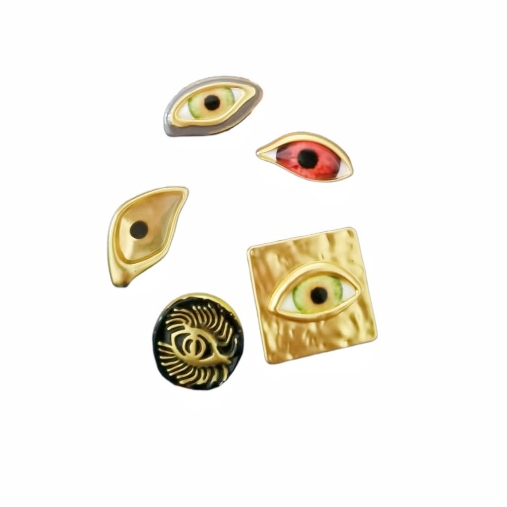 Decorative 5 PCS 5 Styles Eye Gold-Toned Metal Buttons,Engraved Eye Shape Sewing Buttons for Clot... | Amazon (US)