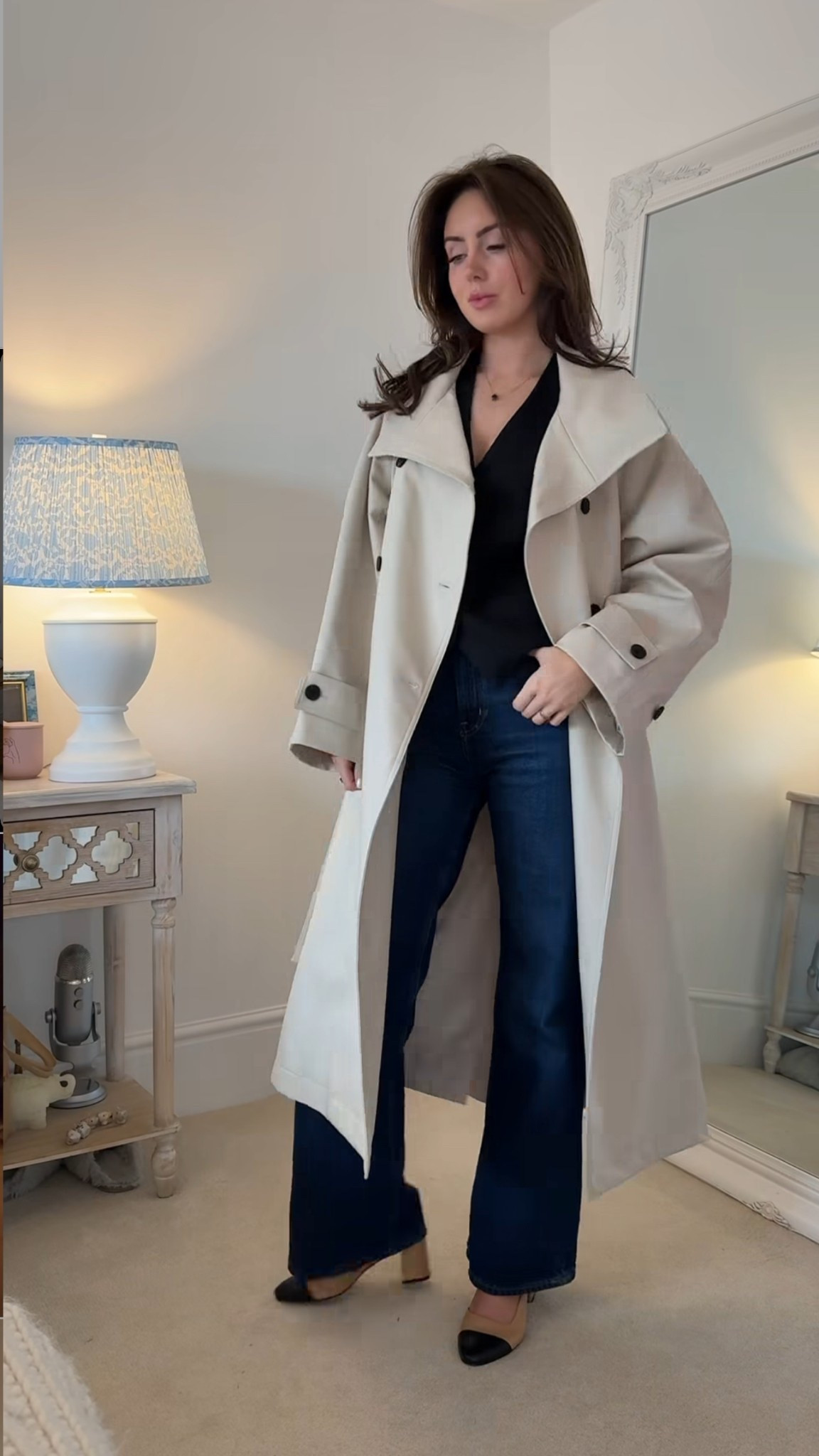 The perfect spring outfit! Wideleg jeans, trench coat and sling back heels

#LTKAprilSpotlight #LTKuk #LTKsummer