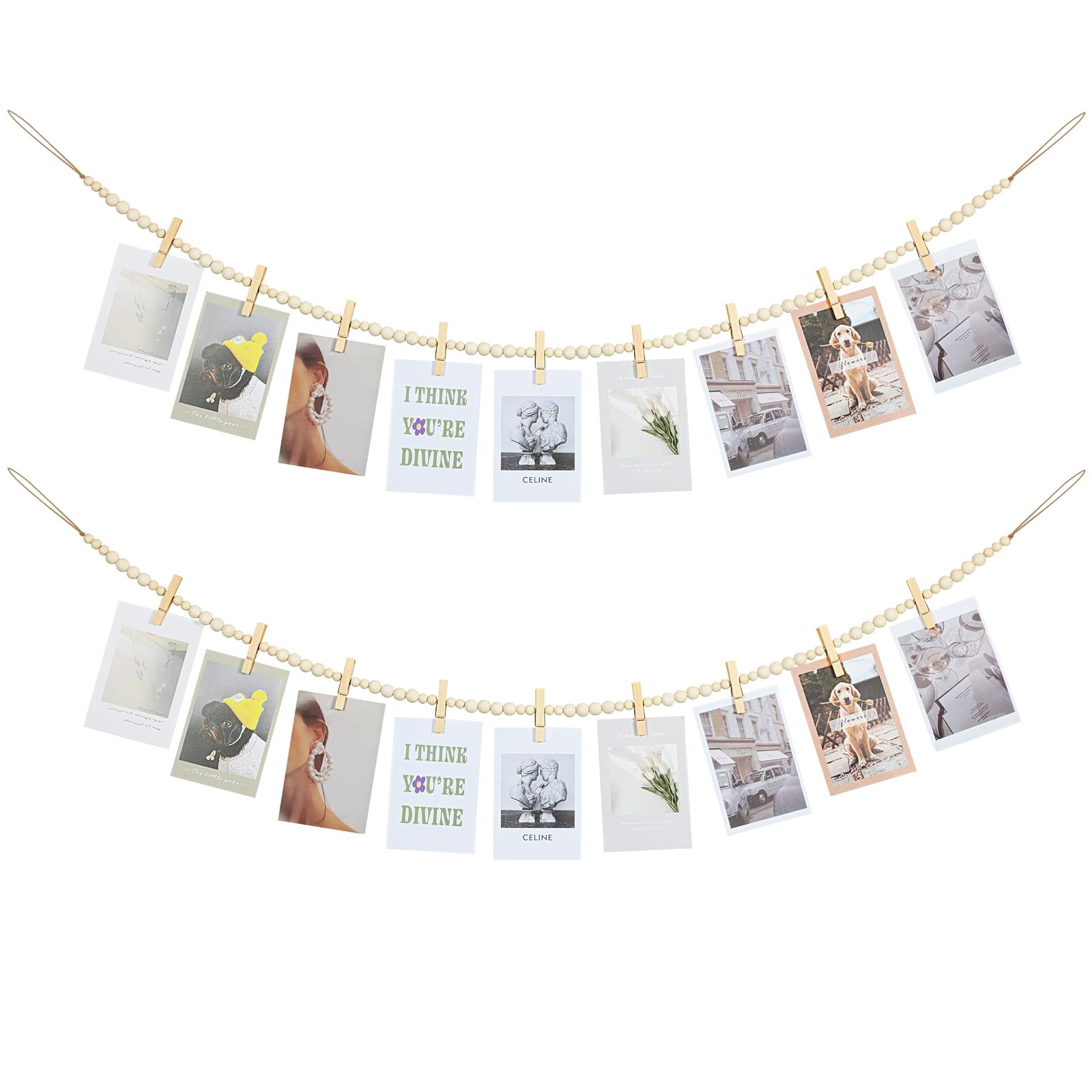 Hanging Photo Display Wall Decor, 2PCS Boho Wooden Bead Garland Collage Picture Frame with 9 Wood... | Amazon (US)