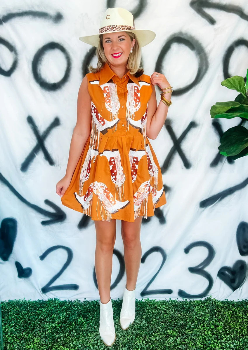 Fringe Boot Dress - Burnt Orange | Southern Roots