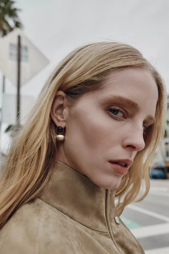 DOUBLE BALL STONE EARRINGS | Zara US