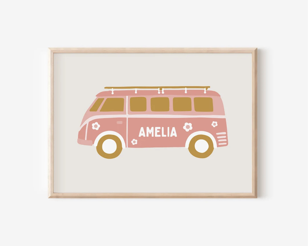 Personalized Name Surfer Van Digital Print, Modern Hippie, Neutral Blush Wall Art, Neutral Nurser... | Etsy (US)