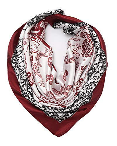 YOUR SMILE Silk Like Scarf Women's Fashion Pattern Large Square Satin Headscarf (Burgundy Bandanna) | Amazon (US)
