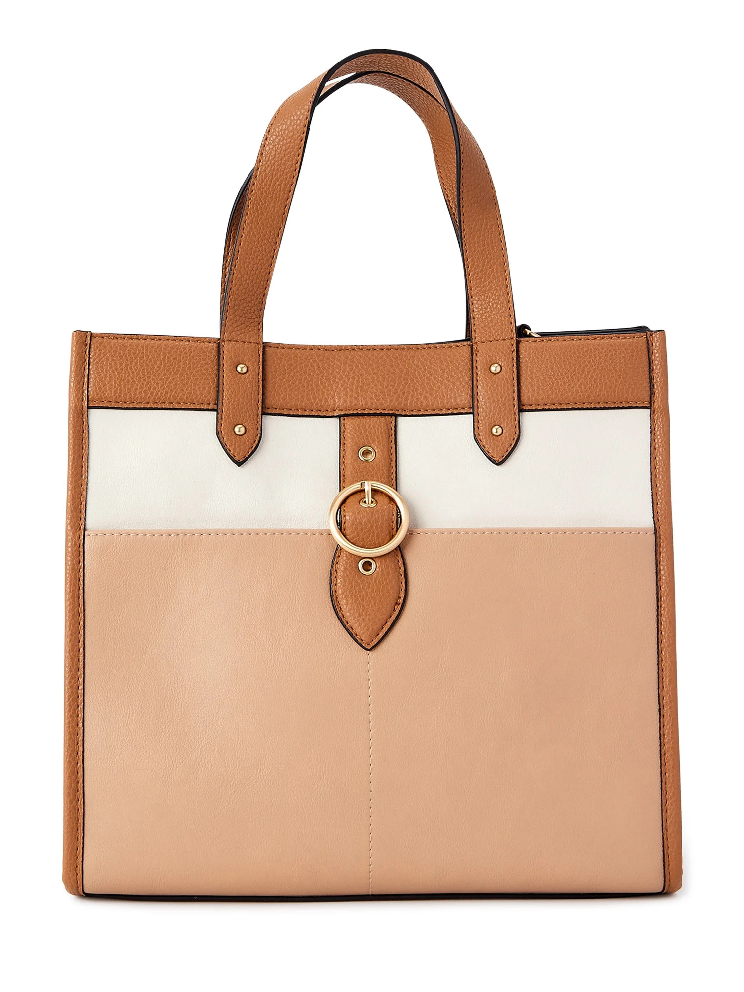 Time and Tru Women's Classic Sydney Satchel Hot Cocoa, Papyrus, Beige and Dark Latte | Walmart (US)