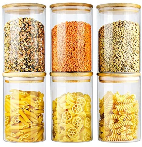 Click for more info about Glass Jars with Bamboo Lids EcoEvo, Glass Food Jars and Canisters Sets, 6 Pack of 26oz