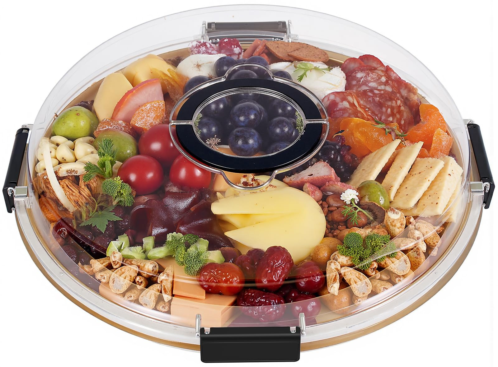 Round Charcuterie Board with Clear Lid, Travel Picnic Portable Cheese Board Charcuterie Boxes, Me... | Amazon (US)