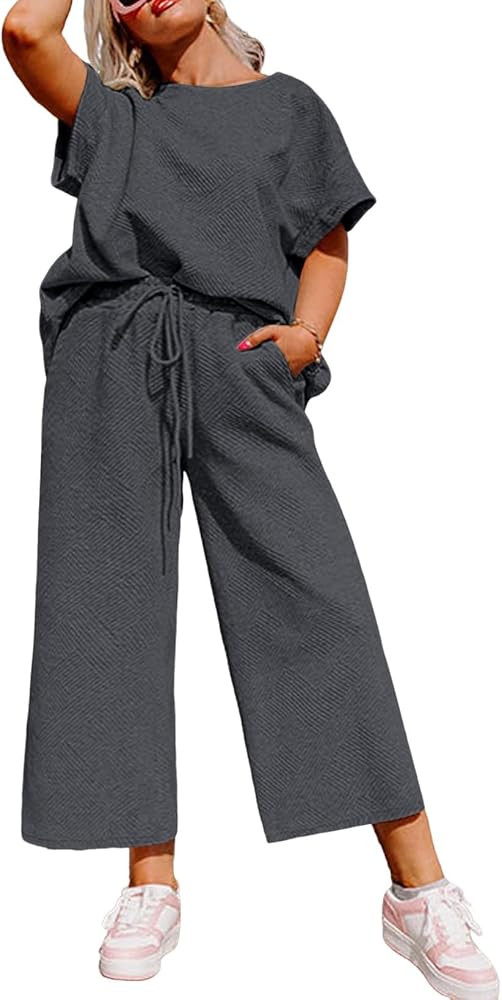 Eytino Womens Plus Size Sweatsuits Casual Short Sleeve Tops High Waist Wide Leg Pants 2 Piece Tra... | Amazon (US)