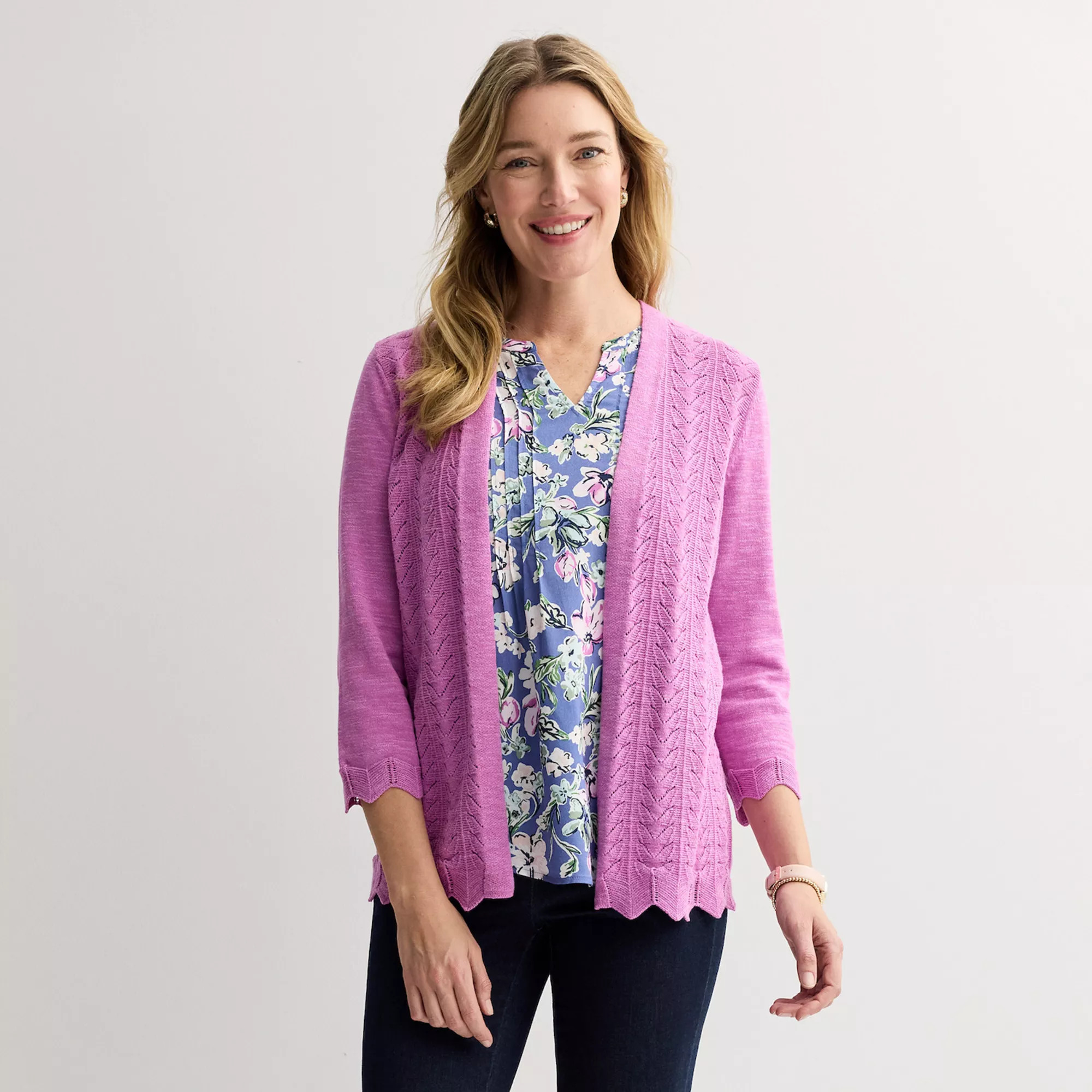 Women's Croft & Barrow® Chevron Open-Front Cardigan | Kohl's