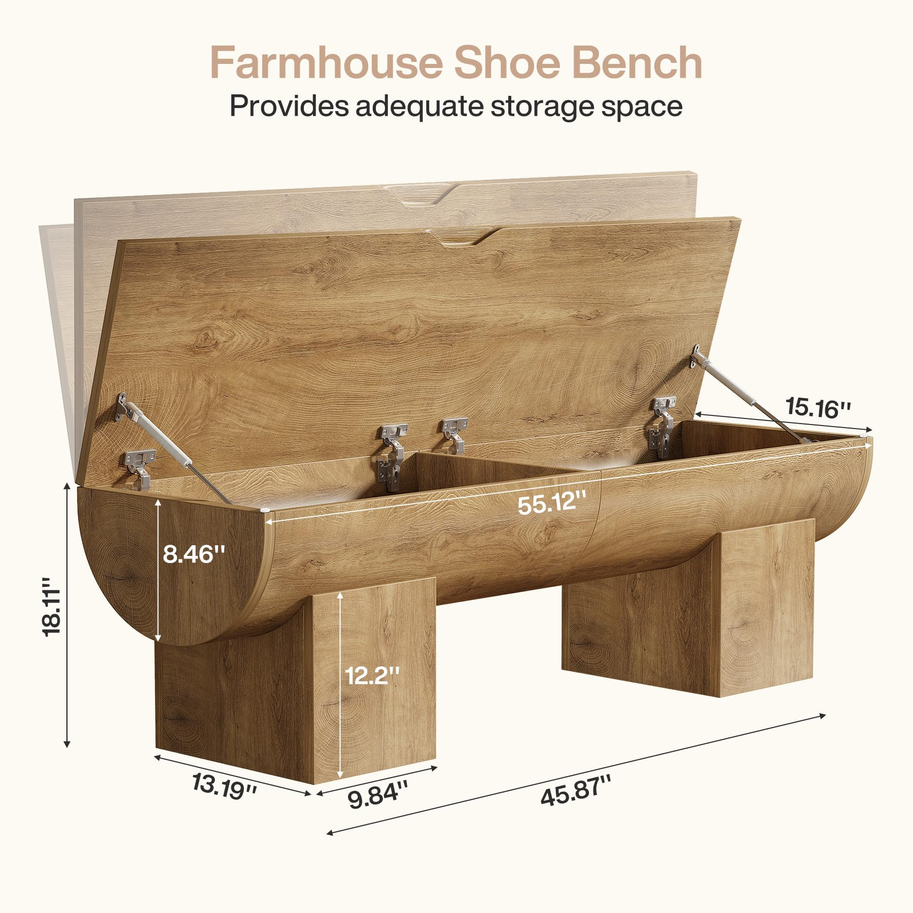 Tribesigns 55" Storage Bench with 2 Safety Hinges, Farmhouse Shoe Bench with Flip-Top Storage, Supports 350 lb and Easy Assembly (Natural) | Amazon (US)