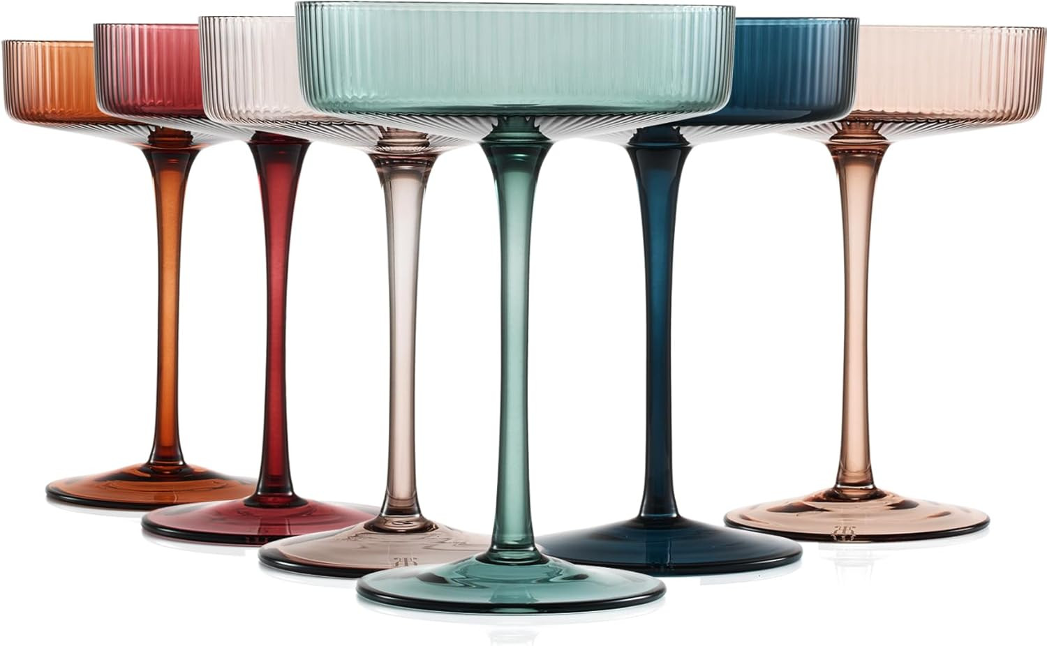 Vintage Art Deco Coupe Glasses Ribbed Coupe Cocktail Glasses 7 oz | Set of 6 | Muted Colored Crys... | Amazon (US)