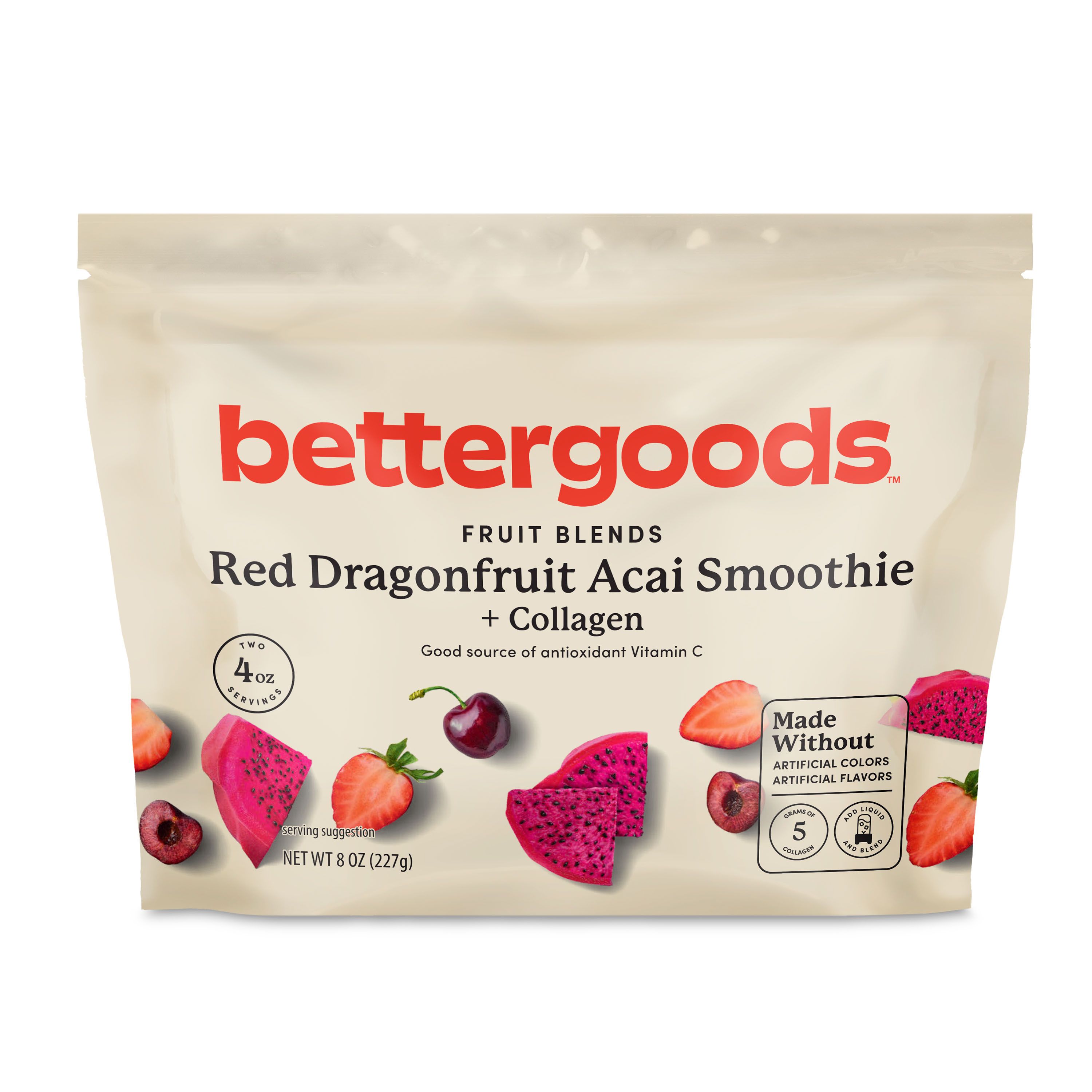 bettergoods Red Dragonfruit Acai + Collagen Smoothie Mix, 8 oz (Frozen) | Walmart (US)