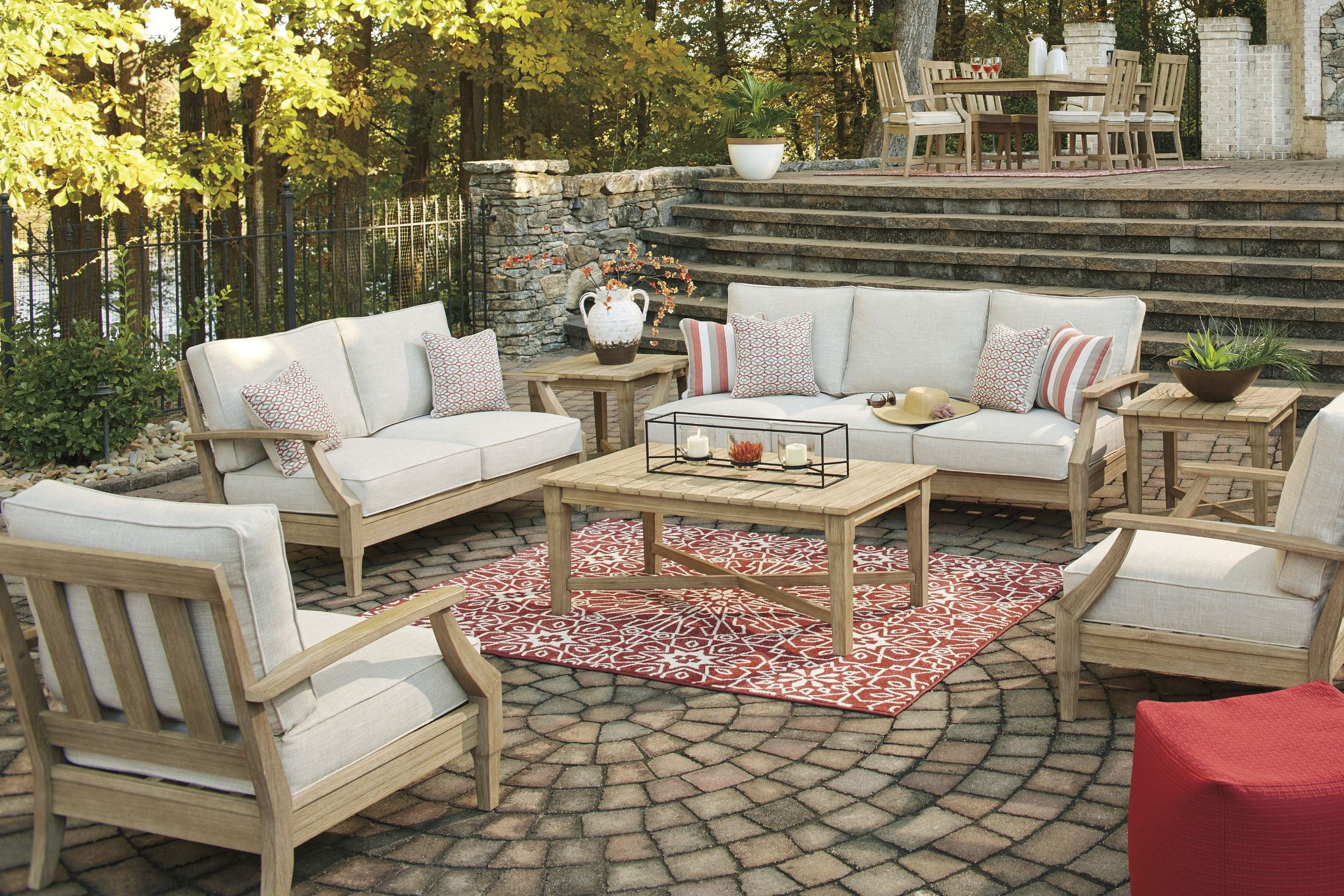 Clare View Beige Outdoor Living Room Set with Cushion | 1stopbedrooms