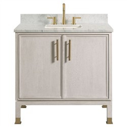 Nova Modern Classic White Marble Cream Wood Vanity Sink - 36" | Kathy Kuo Home