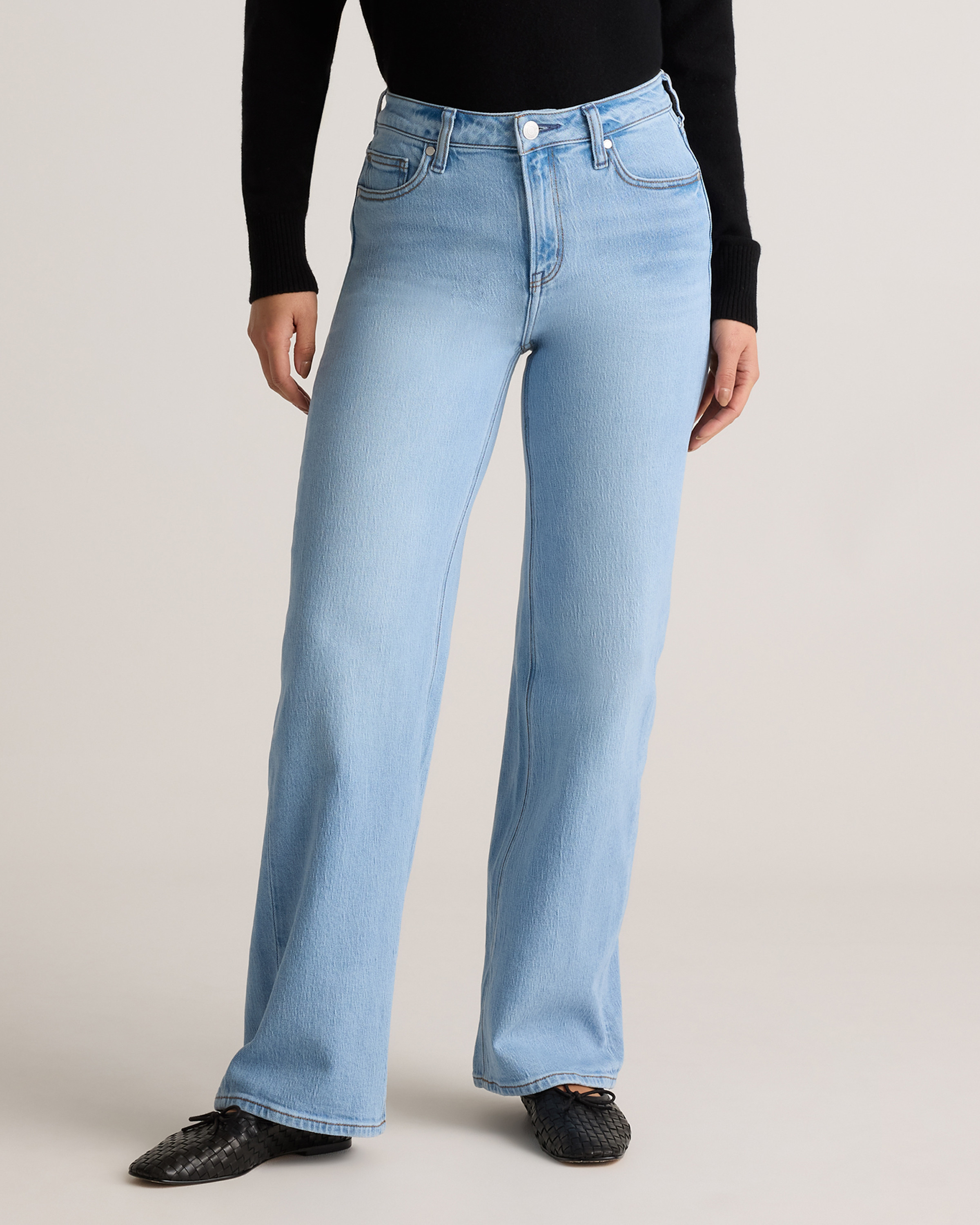 Quince | Women's Bella Stretch Relaxed Straight Jeans in Cool Blue, Size 29, Organic Cotton | Quince