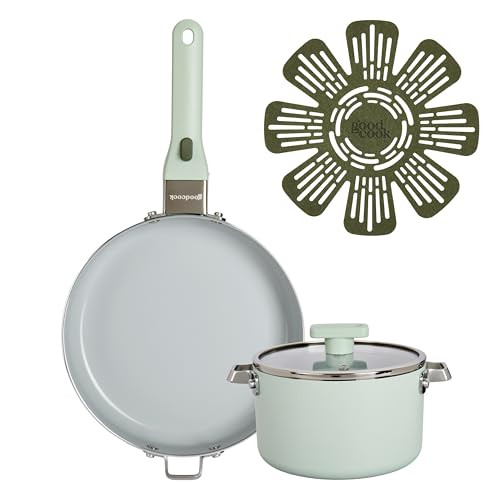 GoodCook Ceramic Cookware Set 5-Piece with Removable Handle, Induction Compatible, Nonstick and Oven Safe with 9.5-Inch Frypan, Sage Green | Amazon (US)