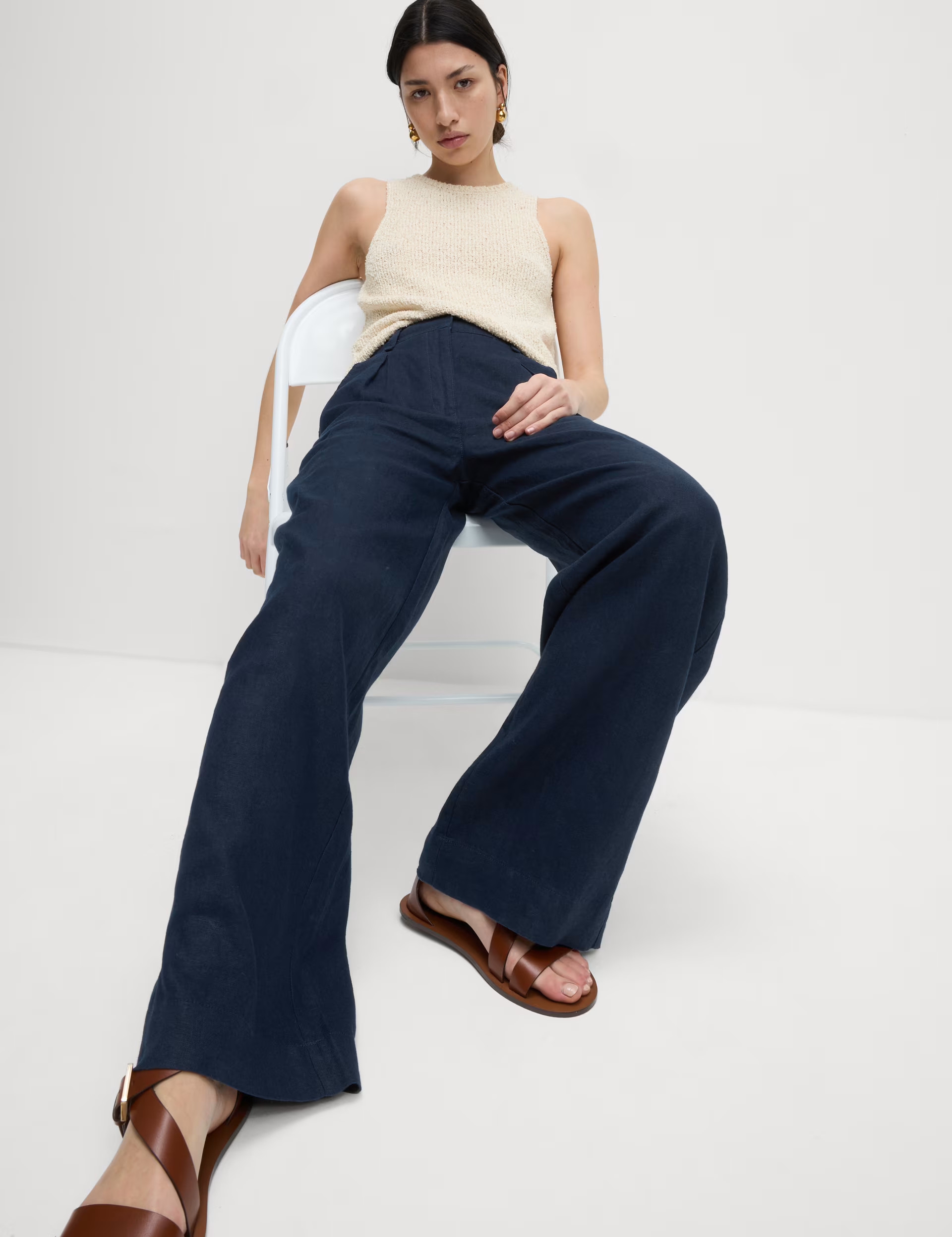 Pure Linen Wide Leg Trousers | Marks & Spencer (UK)