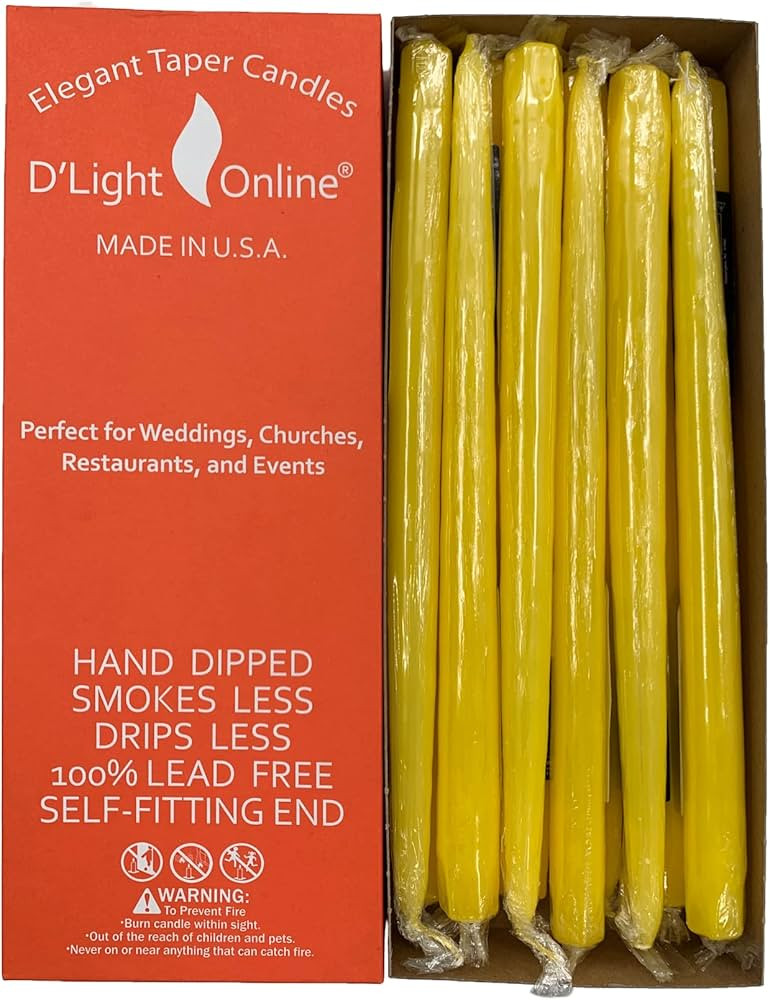 D'light Online Elegant Unscented 12" Yellow Taper Candles Premium Quality Hand-Dipped Tapered Can... | Amazon (US)