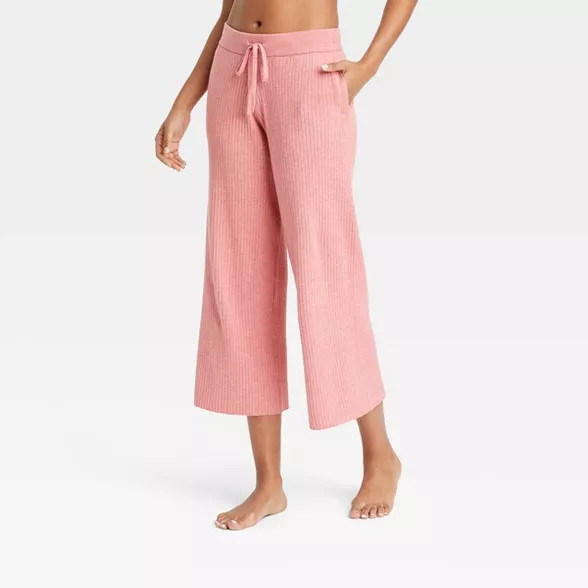 Women's Ribbed Sweater Cropped Lounge Pants - Stars Above™ Oatmeal S | Target