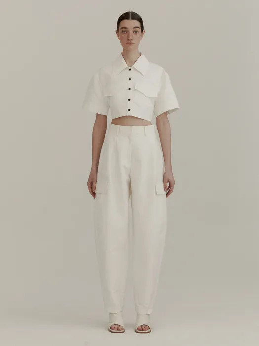 Crop Half Sleeve Shirt_White | W Concept (US)