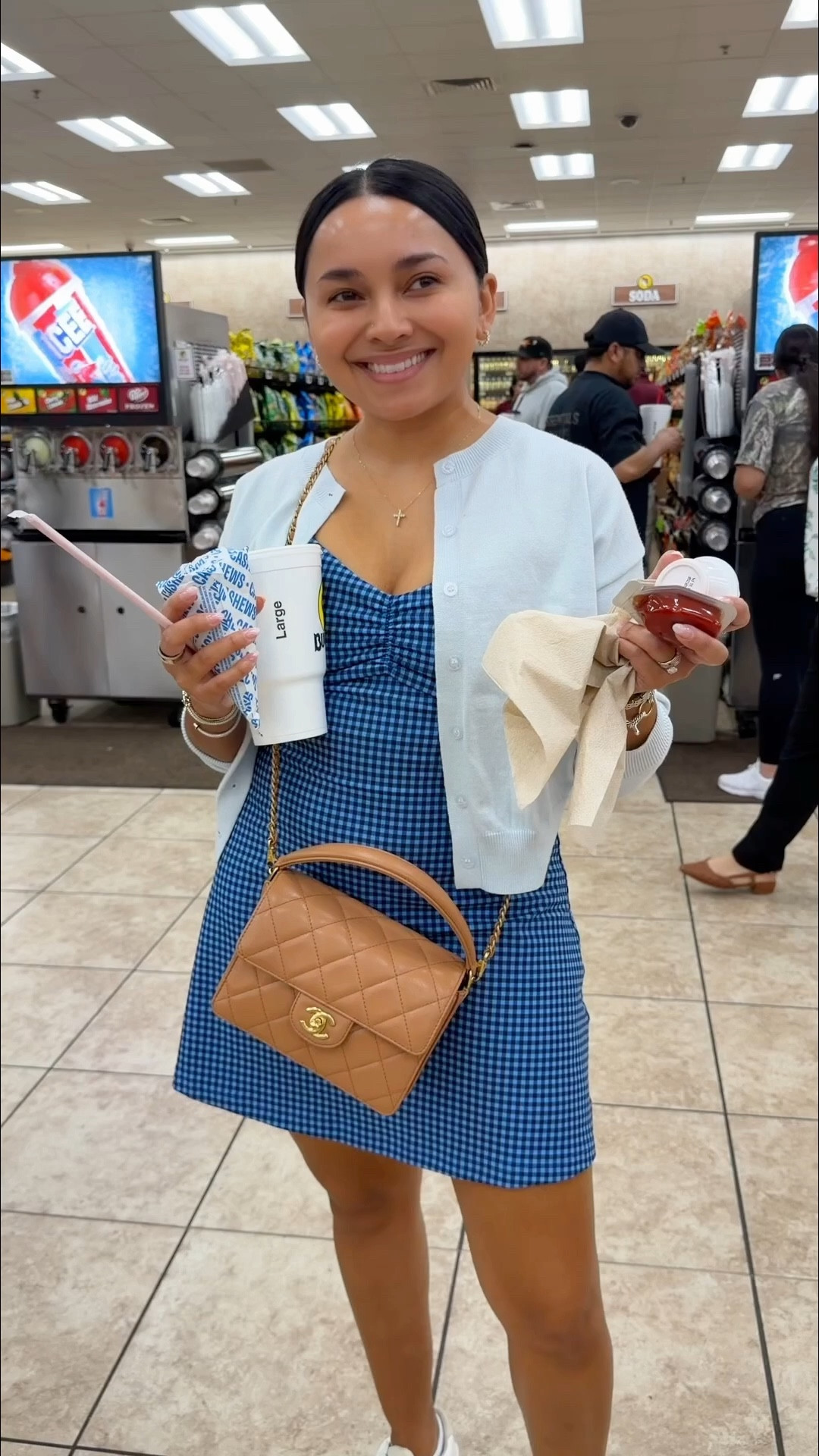 Cardigan size small TTS
Gingham active dress with shortened xs regular TTS 
Sneakers size 6.5 TTS 

#LTKootd #LTKTravel #LTKPetite