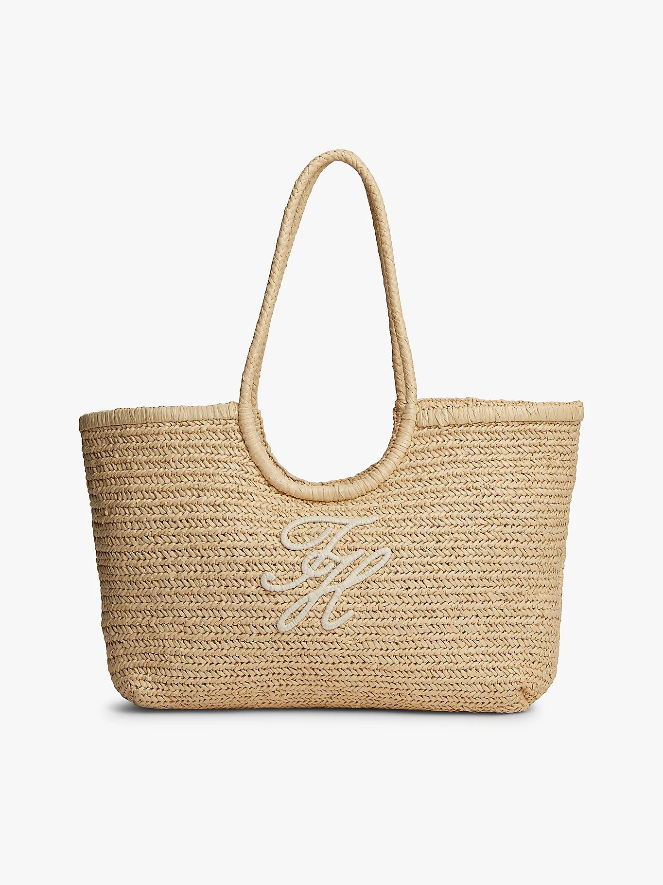 Raffia Textured Logo Tote Bag | Beige | Tommy Hilfiger | Tommy Hilfiger UK