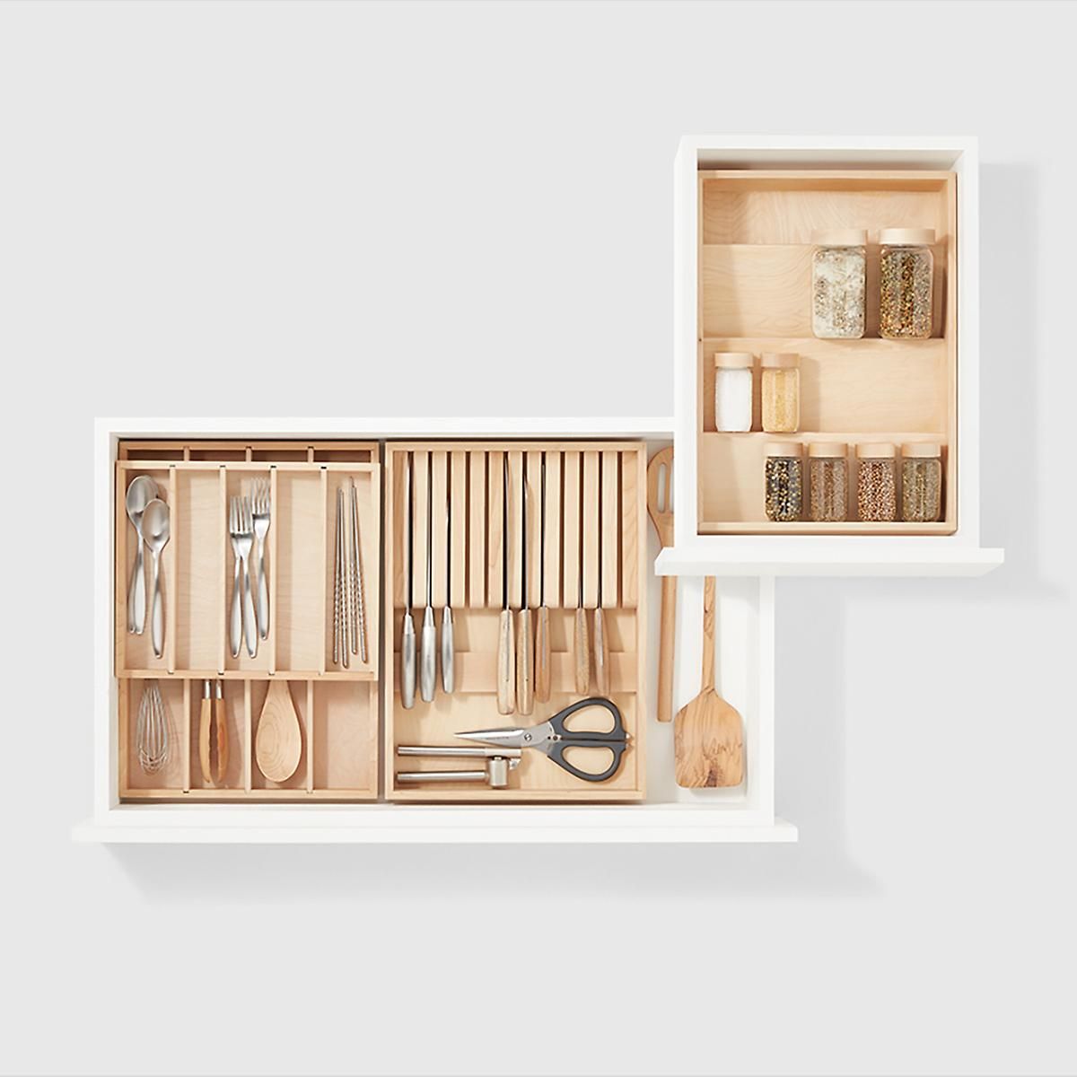 Marie Kondo Birch Narrow Spice, Knife & Silverware Drawers Starter Kit | The Container Store