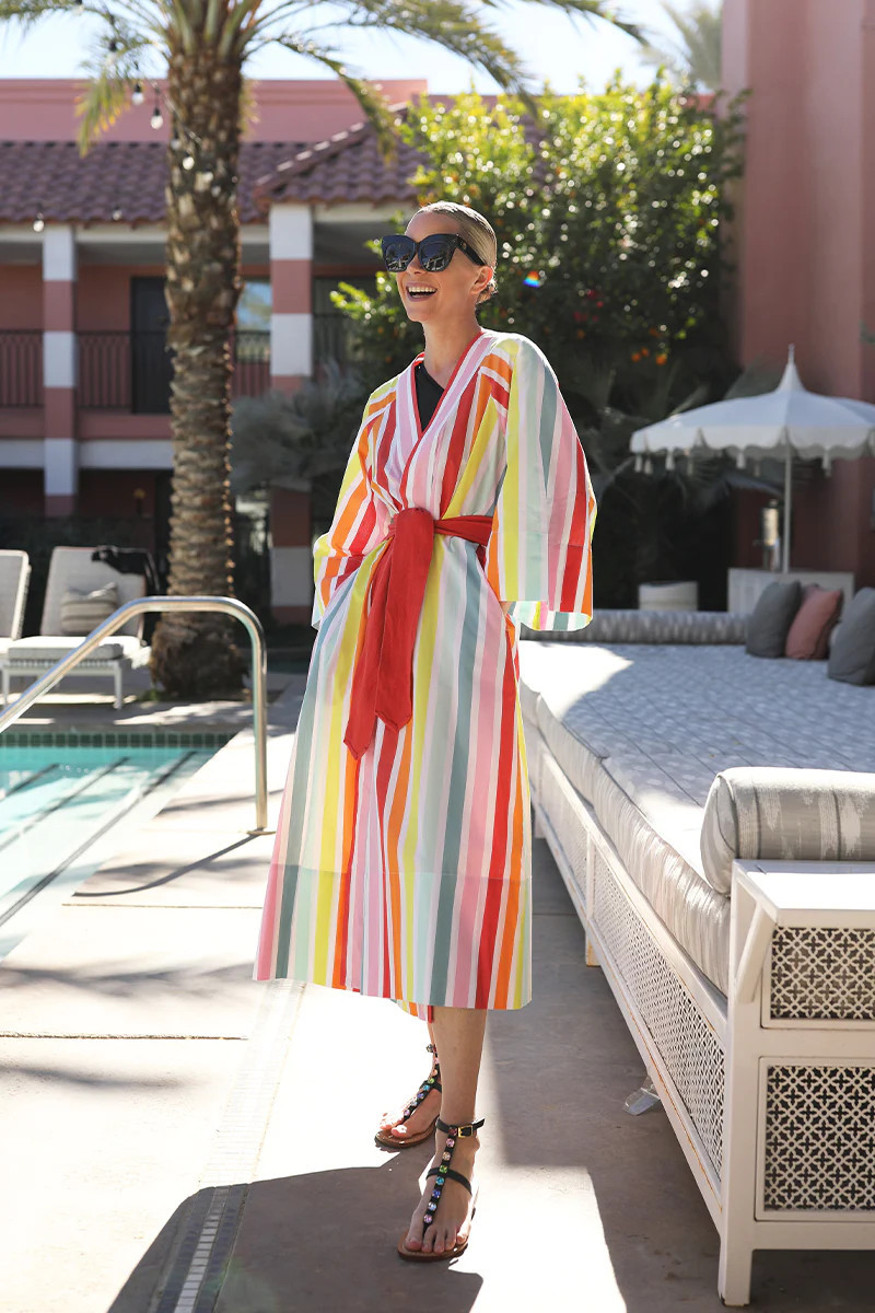 Bell Robe in Rainbow Stripe | LAKE Pajamas