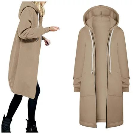 Women s 2022 Clothes Plus Size Fall Fashion Outerwears Winter Long Trench Coat Solid Color Hooded Sw | Walmart (US)