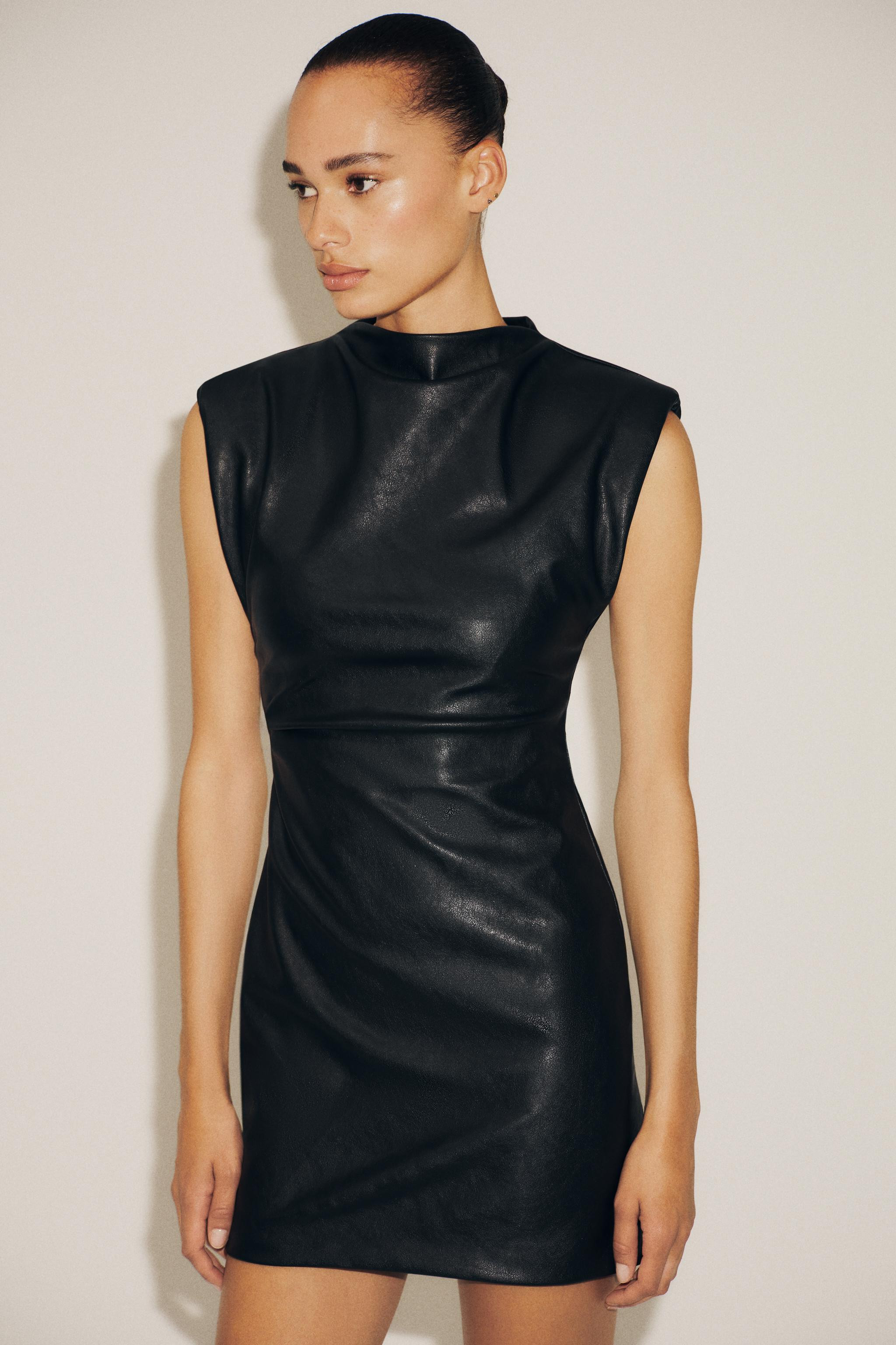 FAUX LEATHER SHORT DRESS WITH SHOULDER PADS | Zara US