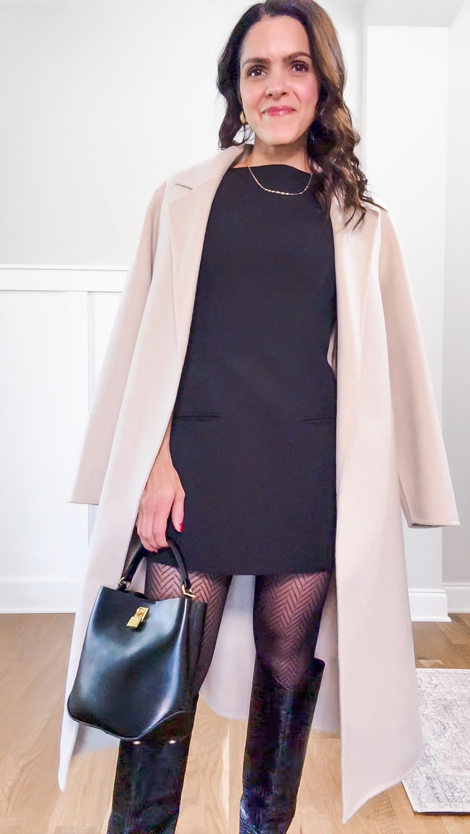 Thanksgiving Holiday outfit idea 

Fall outfits | cream long coat, Zara black mini dress, sheer tights, knee high boots, shopper bag 

#falloutfit #classicstyle #casualstyle #thanksgivingoutfit #holidayoutfit 

#LTKHoliday #LTKStyleTip #LTKgrwm