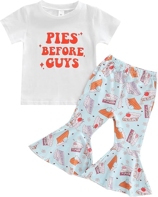 Amazon.com: Toddler Girl's 2Pcs Outfit Pies Before Guys Letter Short Sleeve Tee Tops Cake Printed... | Amazon (US)