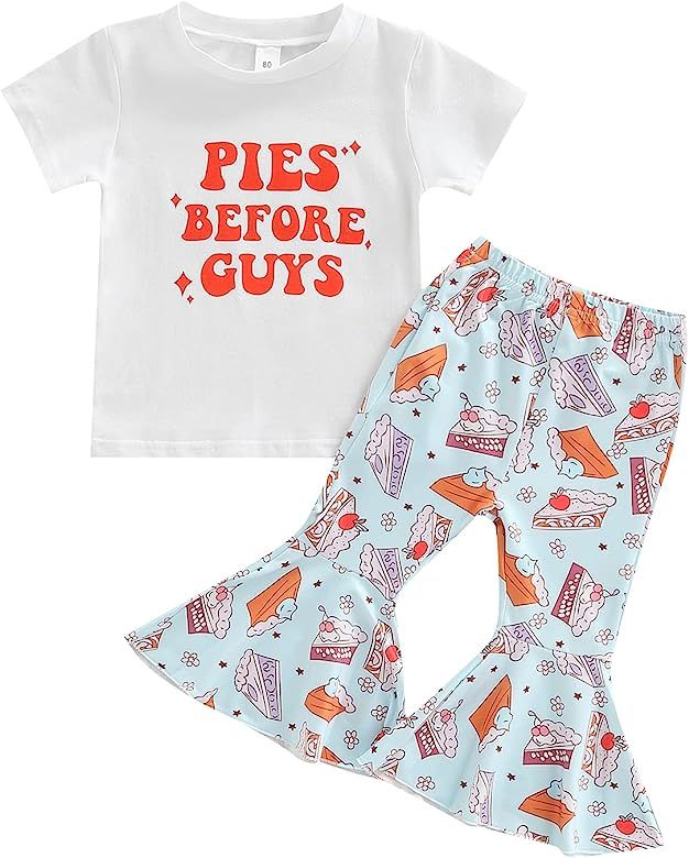 Amazon.com: Toddler Girl's 2Pcs Outfit Pies Before Guys Letter Short Sleeve Tee Tops Cake Printed... | Amazon (US)