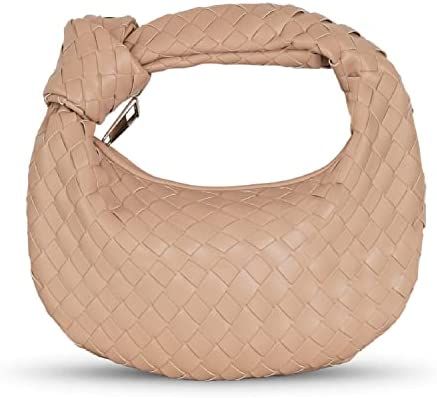 QWERTYUI Women Handbag Retro Knoted Woven Tote Bag Soft Leather Shoulder Bag Fashion Handmade Bag... | Amazon (US)
