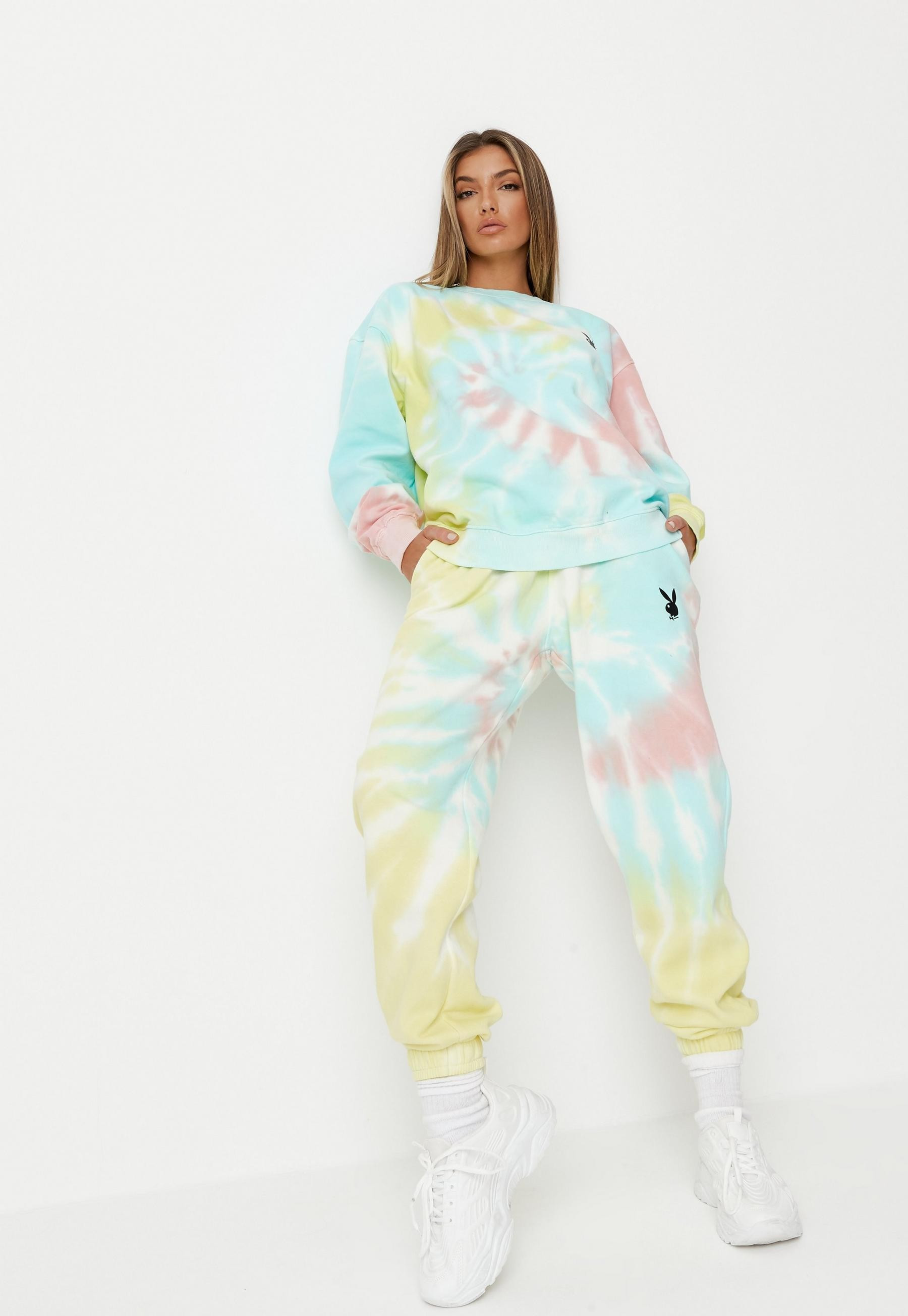 Playboy x Missguided Pastel Tie Dye Oversized Joggers | Missguided (US & CA)