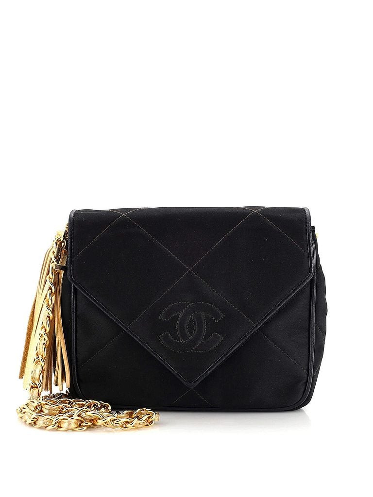 Chanel 100% Satin Black Vintage Diamond CC Flap Bag Quilted Satin Mini One Size - 42% off | ThredUp