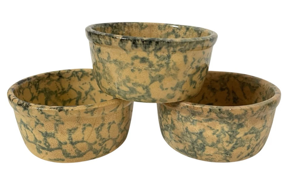 1890s YELLOWWARE POTTERY BOWLS WITH BLUE SPONGED DECORATION. 4”x2”. Set Of 3 | eBay US