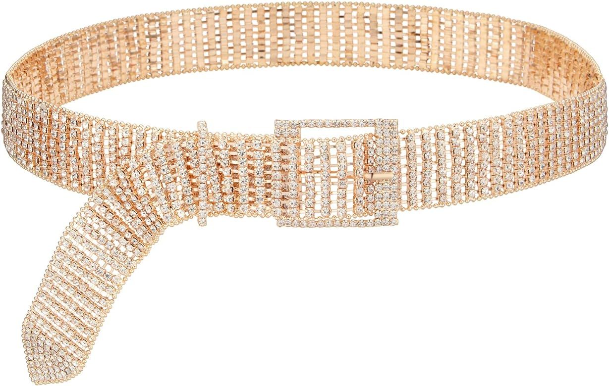 YooAi Crystal Waist Belt for Women Rhinestone Chain Belt O-Ring Waistband Belt for Dress | Amazon (US)