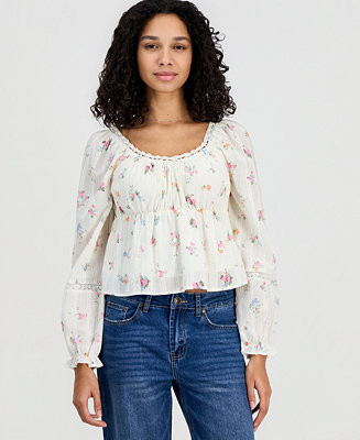 Tinseltown Juniors' Long-Sleeve Woven Peasant Top - Macy's | Macy's