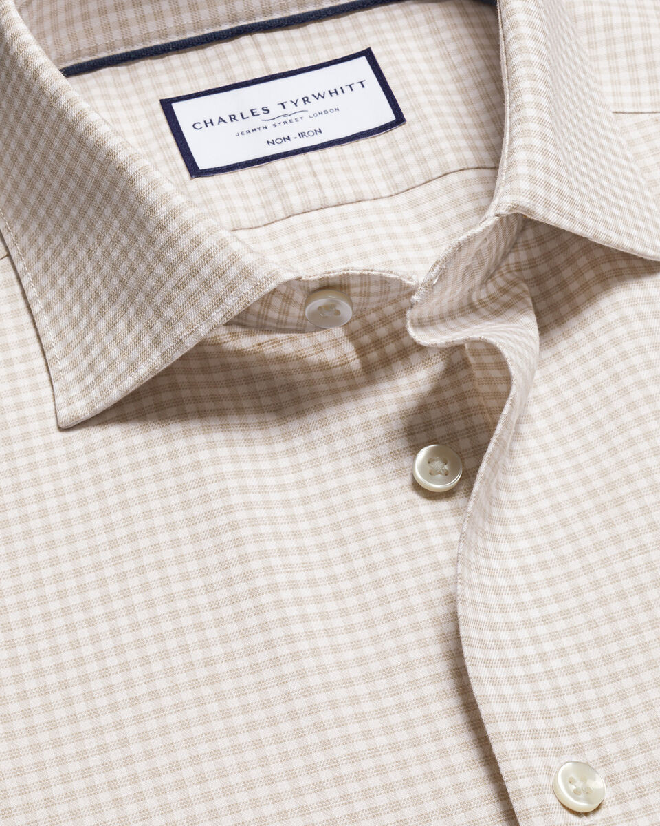 Non-Iron Cotton Linen Check Shirt - Stone | Charles Tyrwhitt