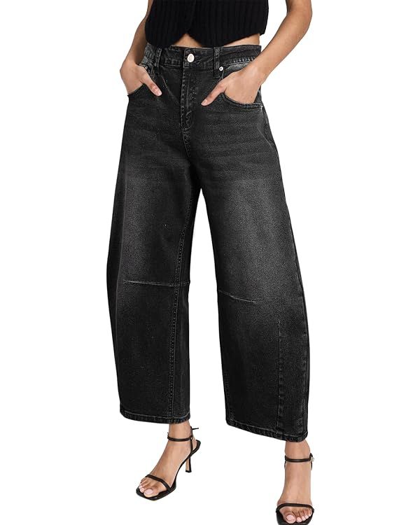 Sidefeel Women's Barrel Jeans Wide Leg Vintage Mid Rise Y2k Baggy Boyfriend Ankle Denim Pants | Amazon (US)