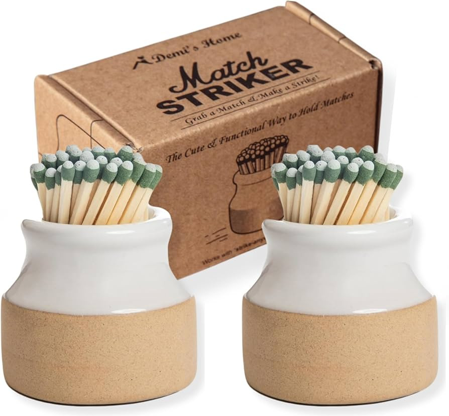 Demi's Home Match Striker - Set of 2 - White - (Matches Not Included) - Ceramic Match Holder with... | Amazon (US)