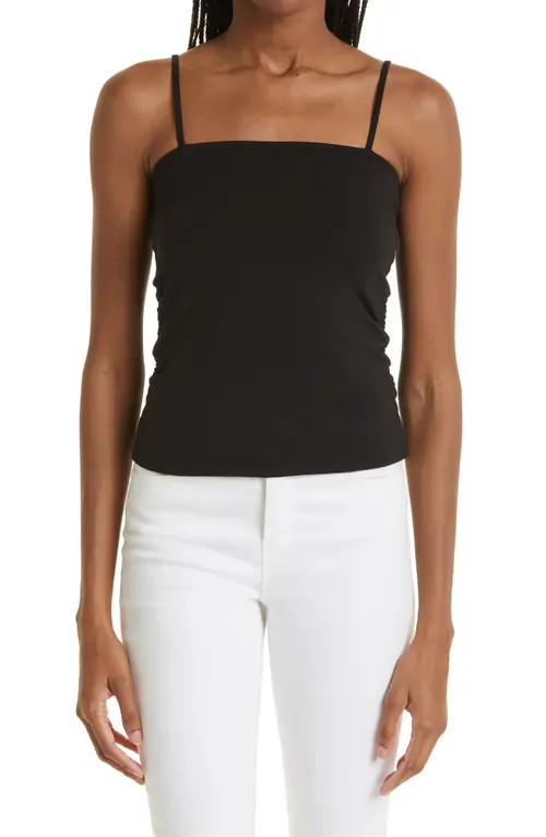 ATM Anthony Thomas Melillo Ruched Stretch Pima Cotton Tank Top in Black at Nordstrom, Size Medium | Nordstrom