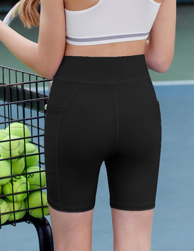 Zaclotre Girls Bike Shorts with Pockets Kids 5" High Waisted Yoga Workout Athletic Running Volley... | Amazon (US)